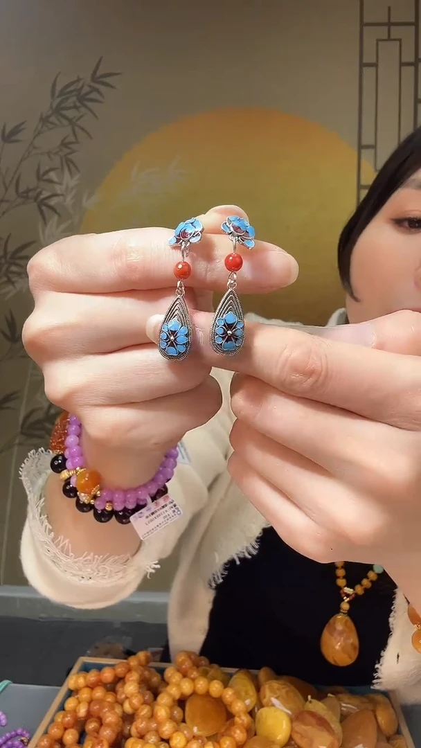 【闪购商品】琥珀裸石未镶嵌G3623耳钩