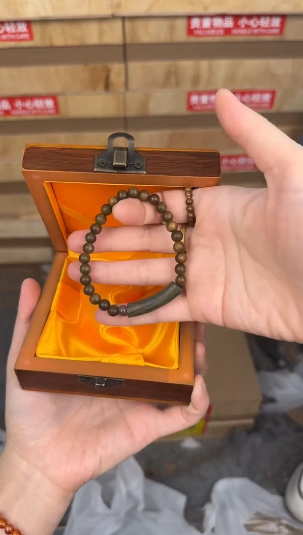 慈木器文玩阁绿檀手镯单圈链接@@SP392