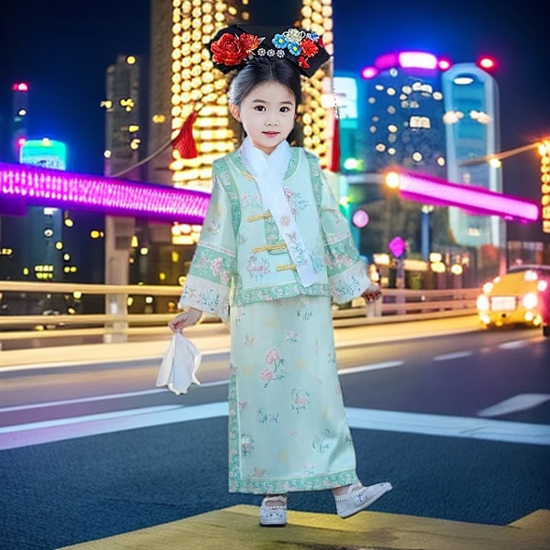汉服儿童原创清朝格格服套装幼儿园表演服秋季女童连衣裙一件代发
