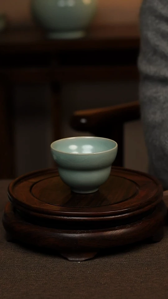 瓷片仿古天青葫芦杯100ml 微瑕 不带礼盒