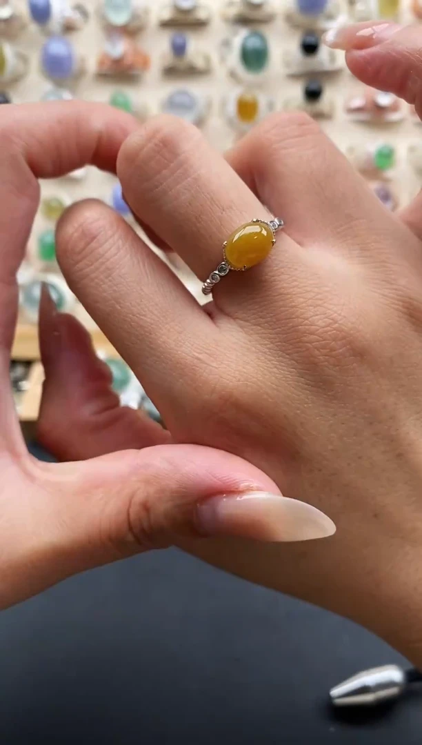 银S925镶嵌戒指翡翠缅甸天然A货翡翠22  8-6