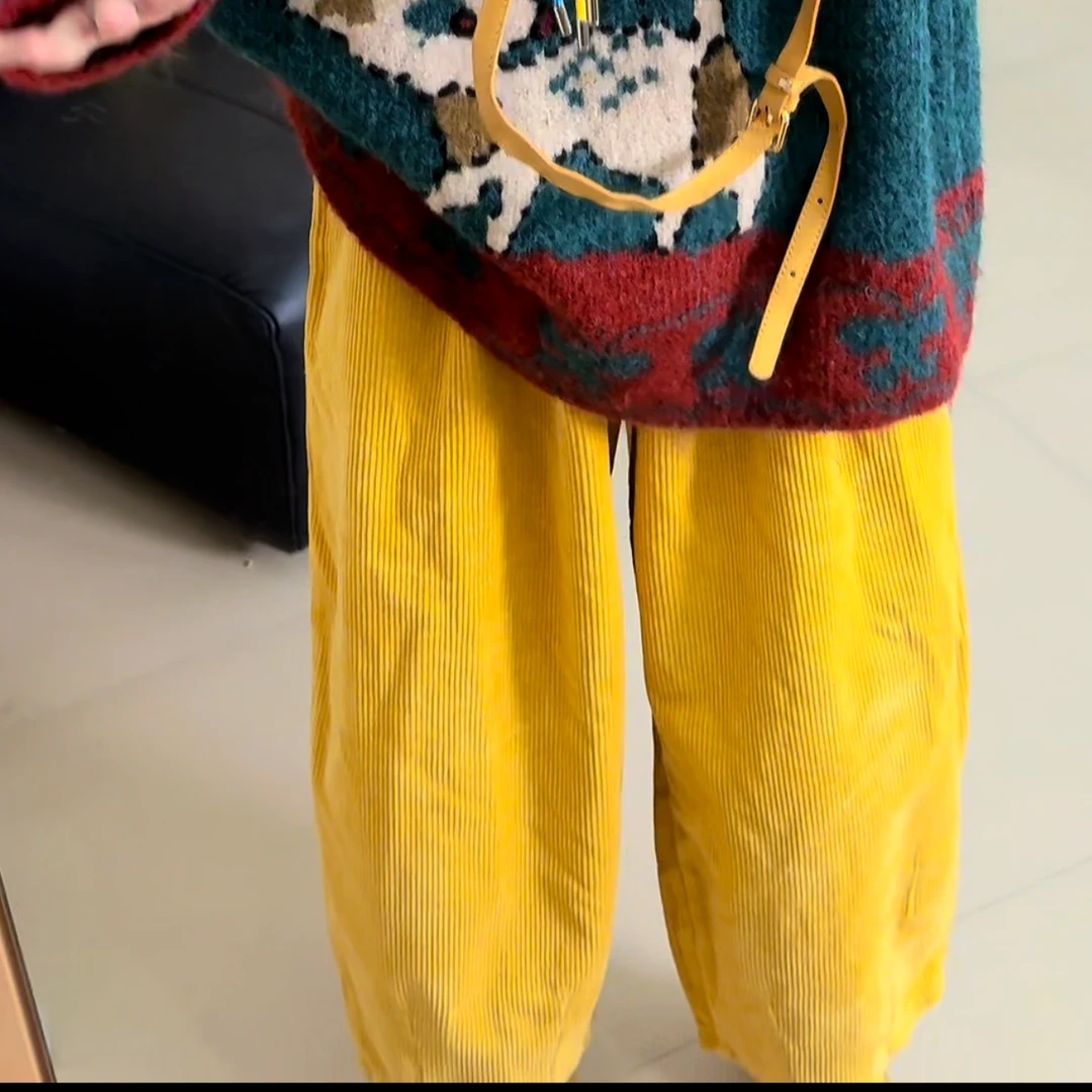 李豆儿 彩色条绒 老爹休闲裤