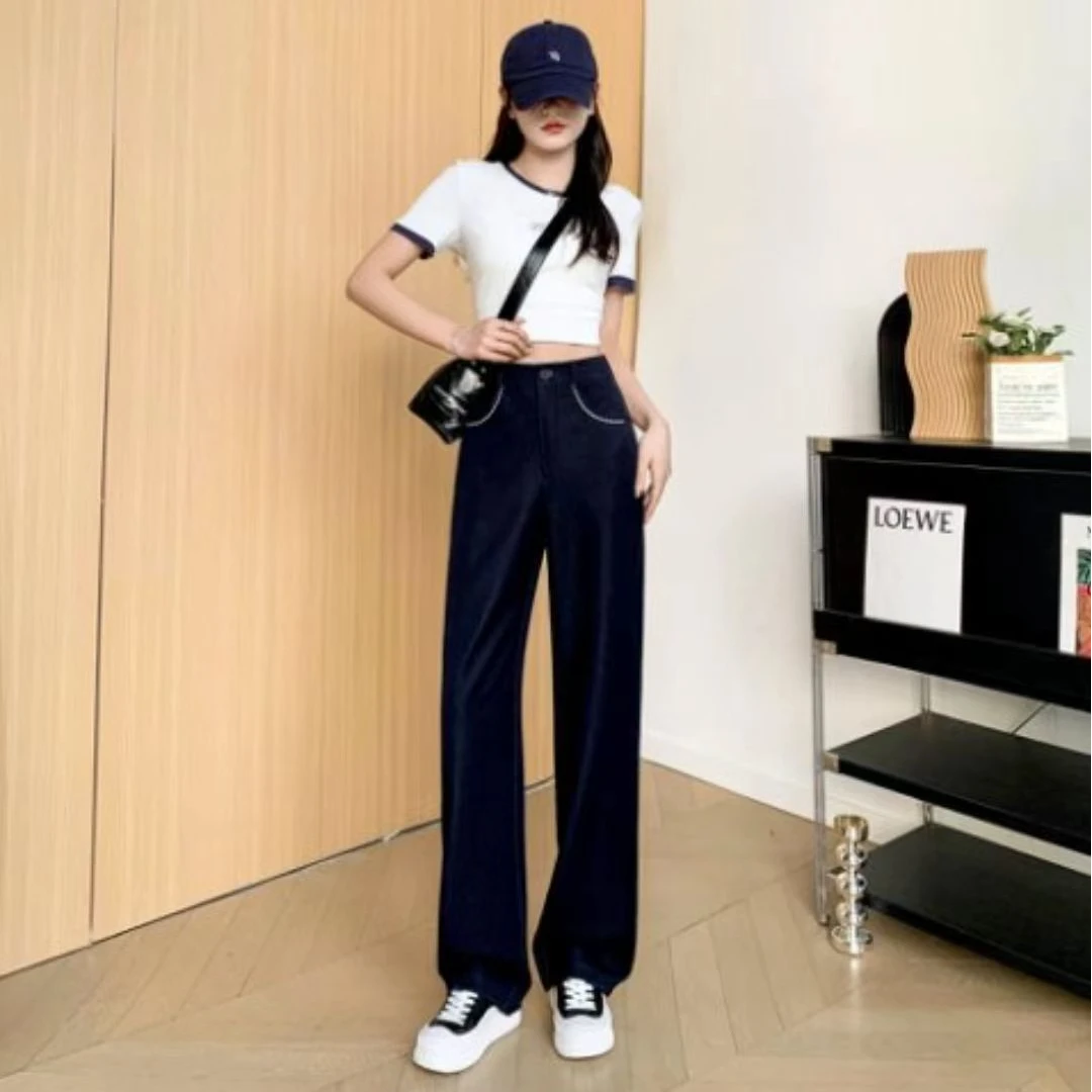 二哥二嫂 6003时尚休闲气质百搭宽松显瘦高腰直筒裤