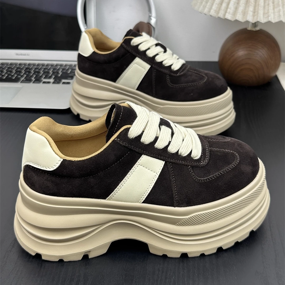 磨砂复古小个子7cm增高厚底轻便板鞋女2025秋新款百搭休闲松糕鞋