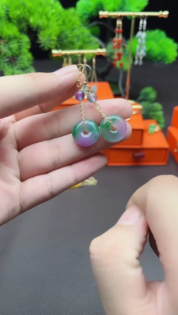 石英质玉（非洲翠）银S925镶嵌耳饰732