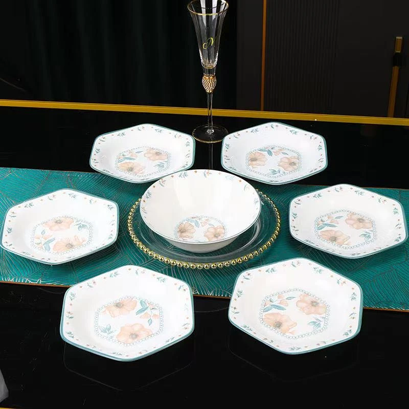 【粉丝福利】8件套！夏茉六角盘6个装+1个8英寸大碗+1勺售后联系客服