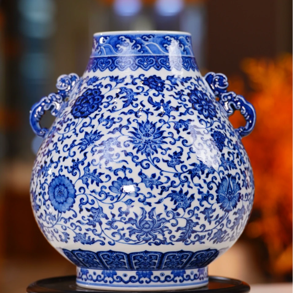 樊匠造器 重工青花缠枝花卉双耳福桶