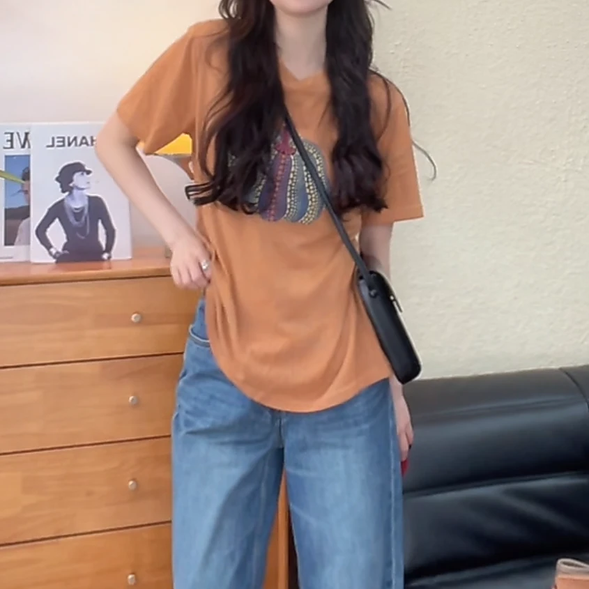 南瓜设计款上衣休闲套头轻奢时尚短袖2025夏季新款圆领体恤