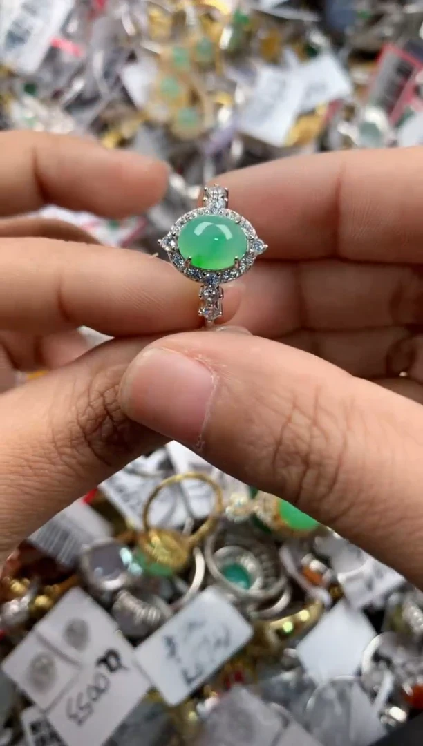 银S925镶嵌戒指翡翠666---9