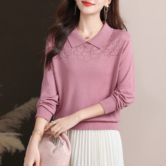 秋冬新款娃娃领长袖毛针织衫气质洋气打底衫圆领百搭时尚高档上衣