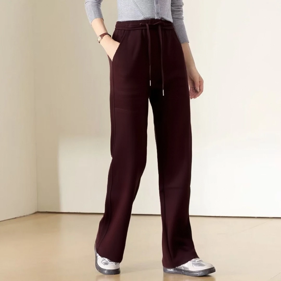 秋冬上新山羊绒松紧腰不加绒女式休闲直筒裤25DAK1141