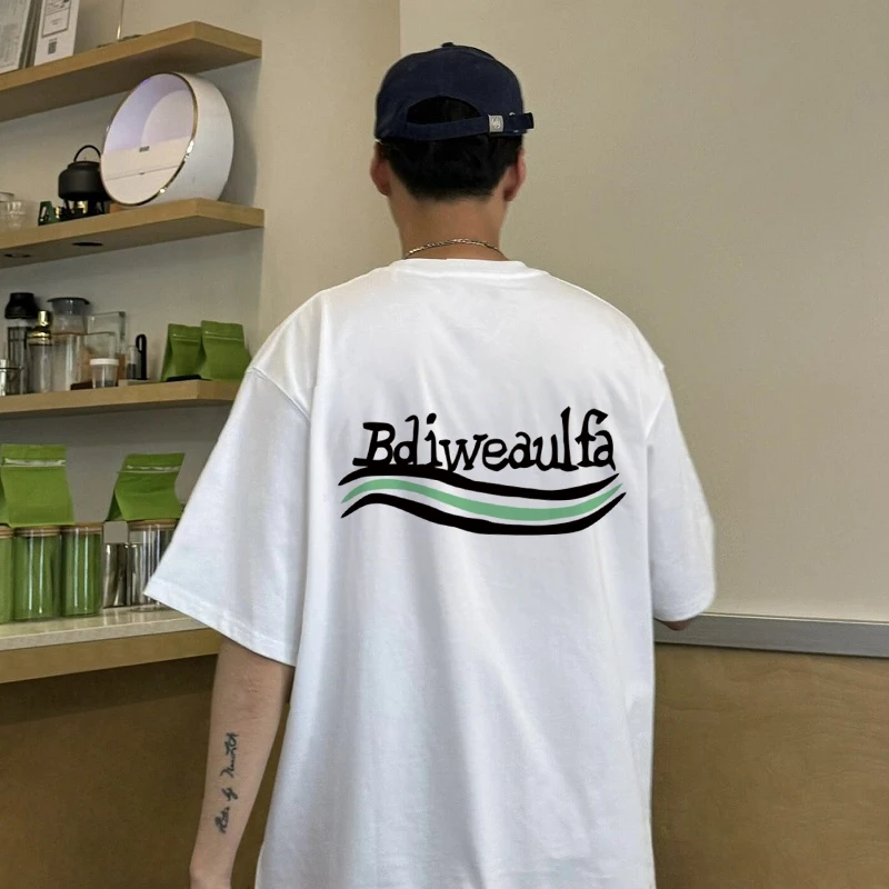 Bdiweaulfa夏季美式潮圆领短袖T恤男士宽松休闲时尚纯色重磅半袖