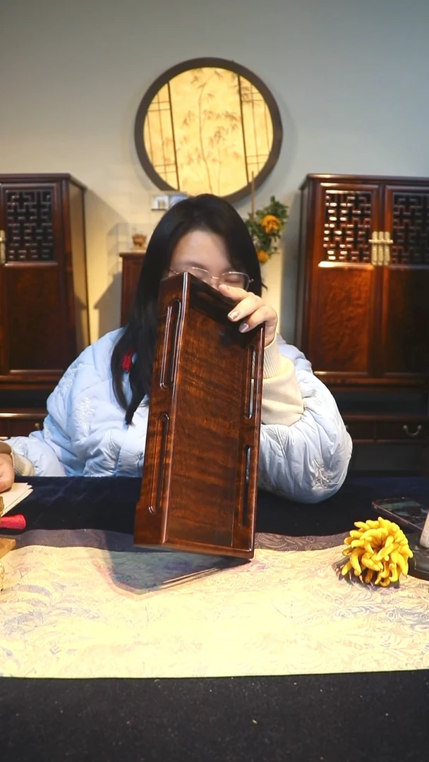 金丝楠阴沉木水波纹一木一器托盘