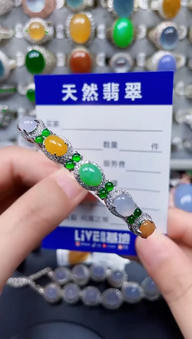 银S925镶嵌手镯翡翠223