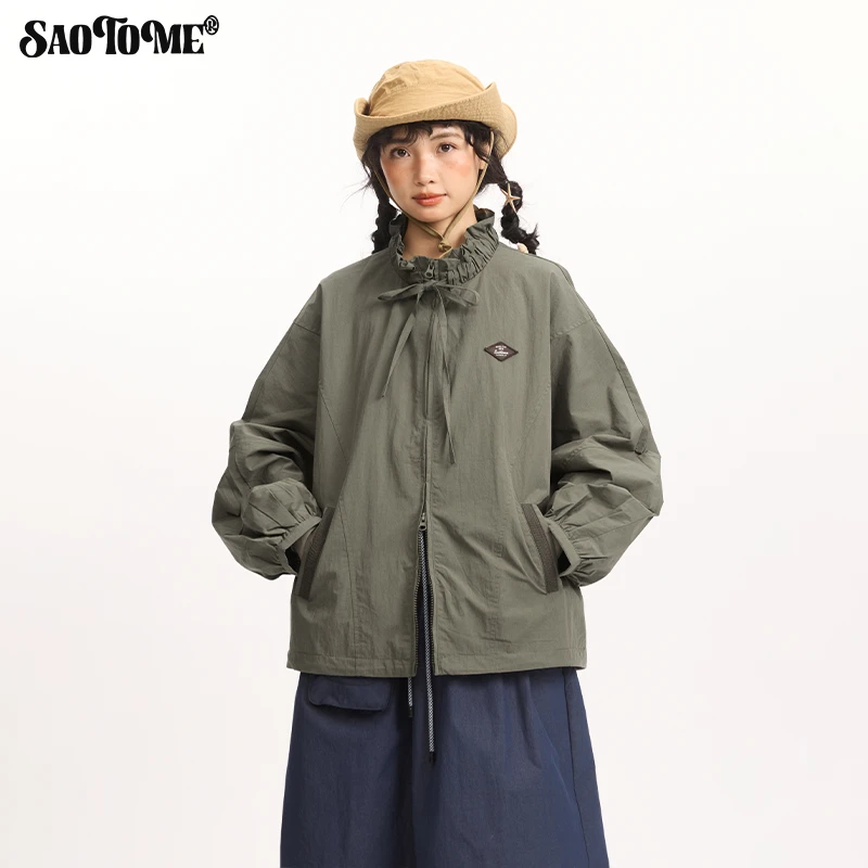 早乙女惠子saotome 抽褶立领木耳边绑带立领夹克外套STMWT243187