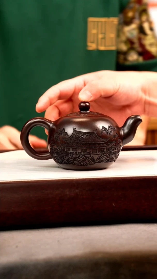 茶壶紫砂古乌泥 一粒珠 烟雨入江南