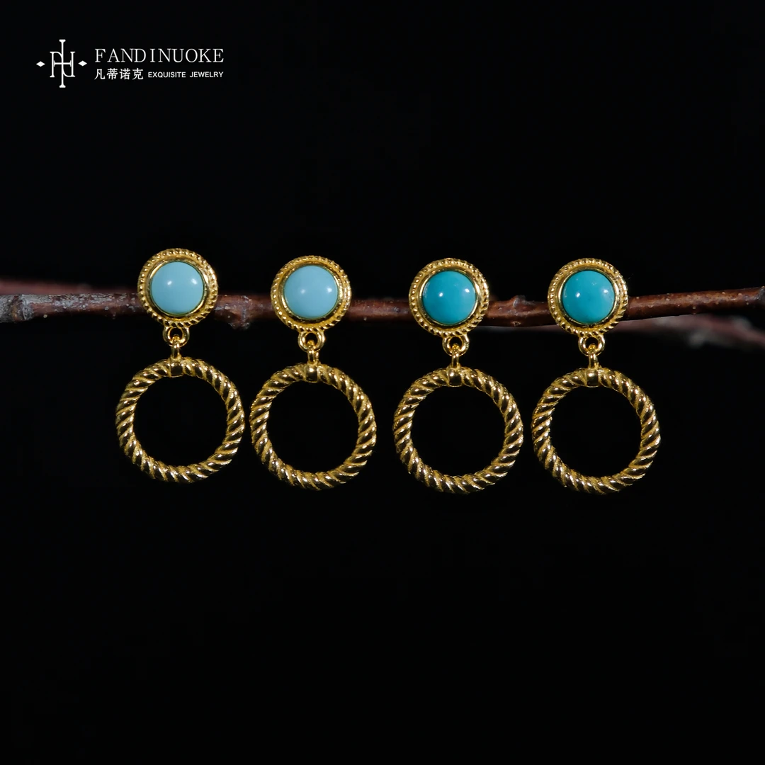 L【加加专属】 MJ66205-S925银绿松石中古风耳钉-多样性发一件-4mm+