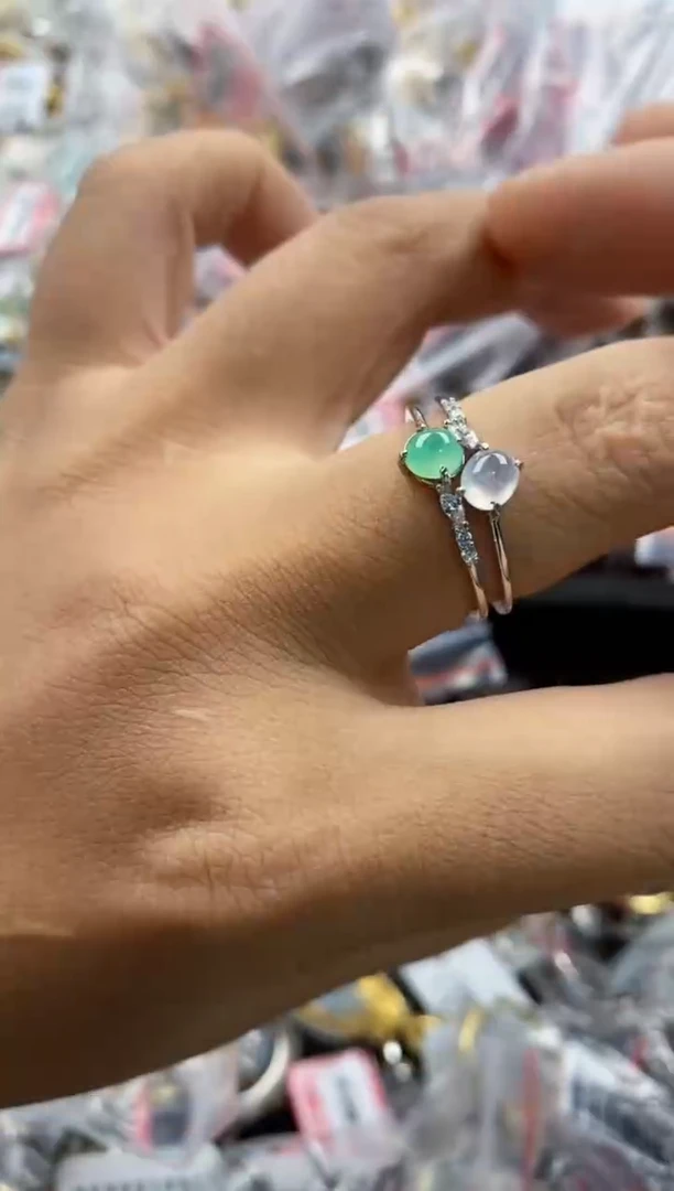 银S925镶嵌戒指翡翠444               5