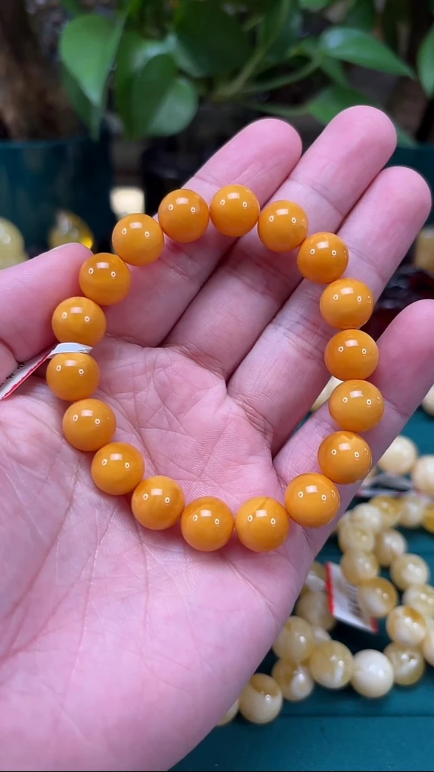 手链蜜蜡未镶嵌p9 俄白蜡氧化手串 14.32克 11mm