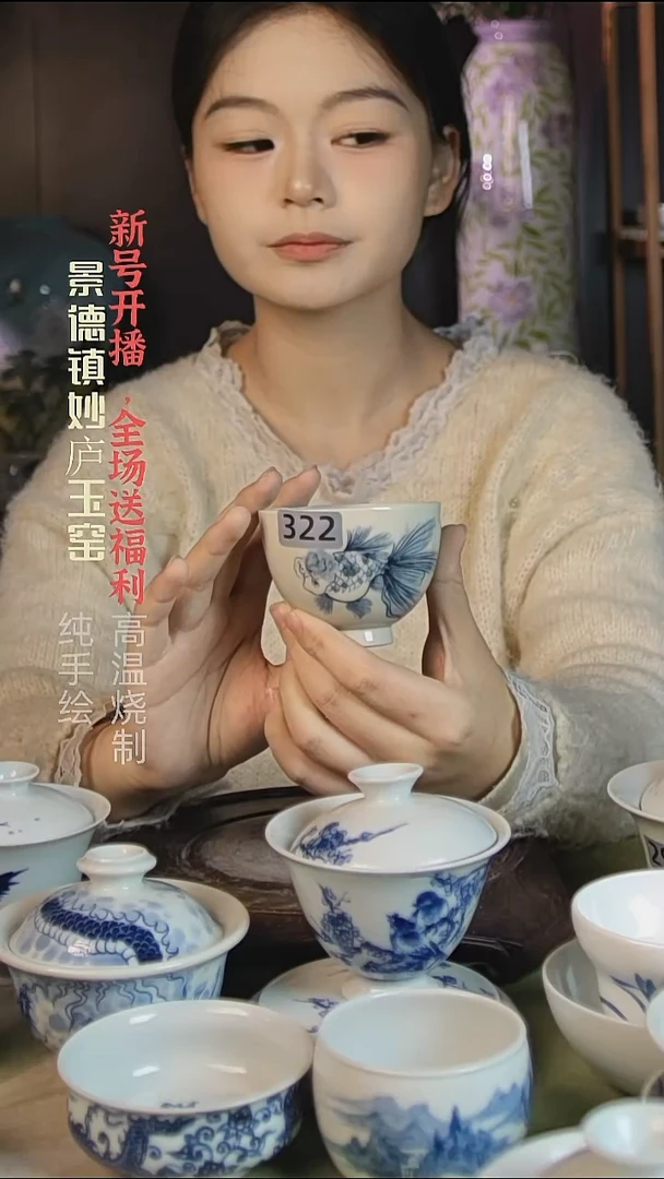盘陶妙庐玉窑草木灰鸡心杯322微瑕