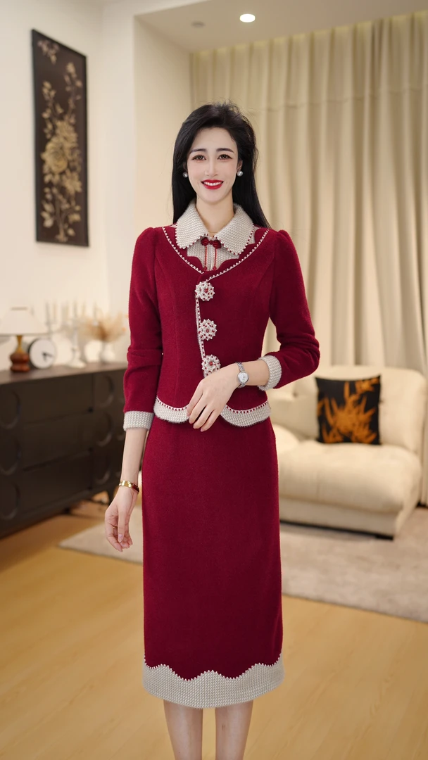 【 DLS5Q359】新中式加绒加厚轻奢冬季款收腰显瘦高端精致连衣裙