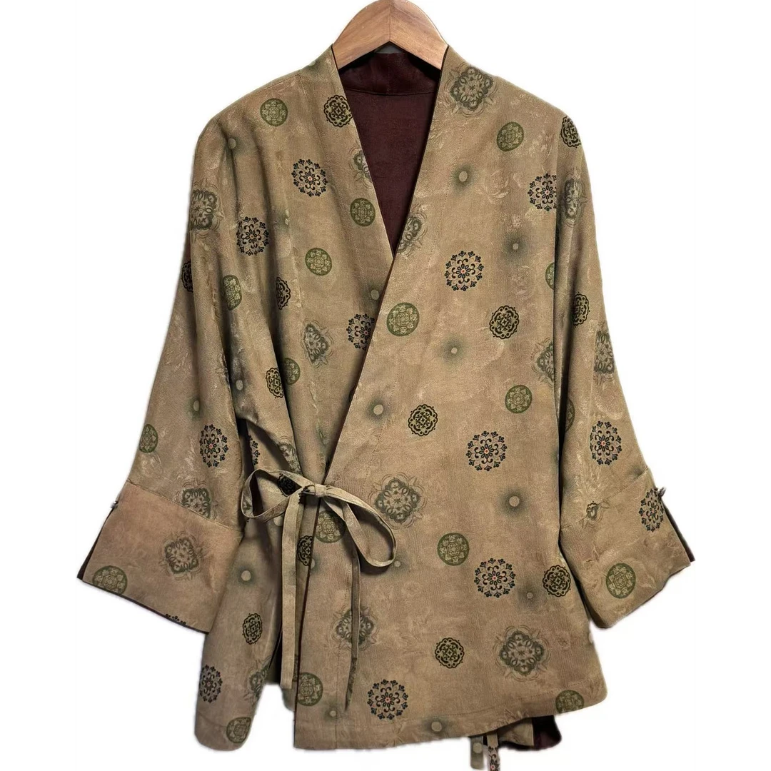 爱上莲心香云纱四经绞罗灰色宝相花手镯袖四根带上衣 新中式