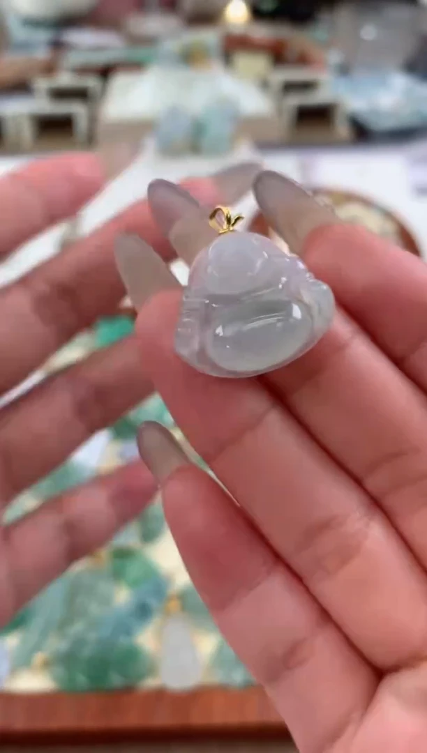 【闪购商品】翡翠颈饰18K金镶嵌天然A货翡翠挂件