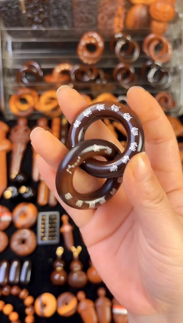 雷枣木玉化料银十字天经乾坤圈2.5