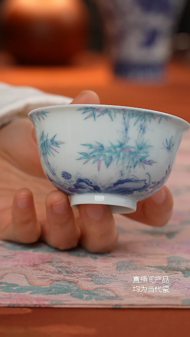 望玉斗彩梅兰竹菊撇口杯