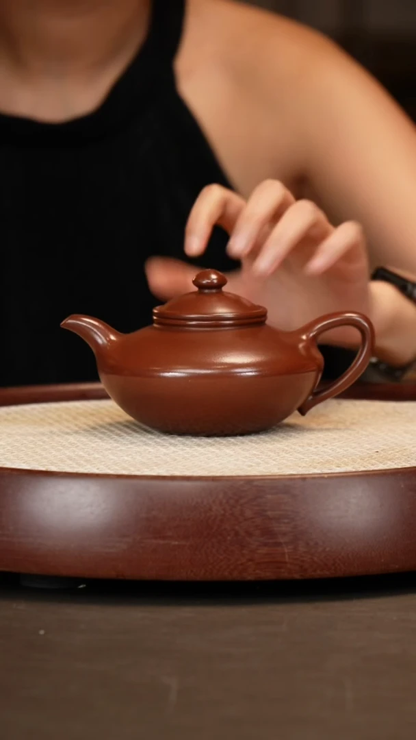 茶壶紫砂【鲍静贞】灵芝祥陶紫泥300cc+惊喜