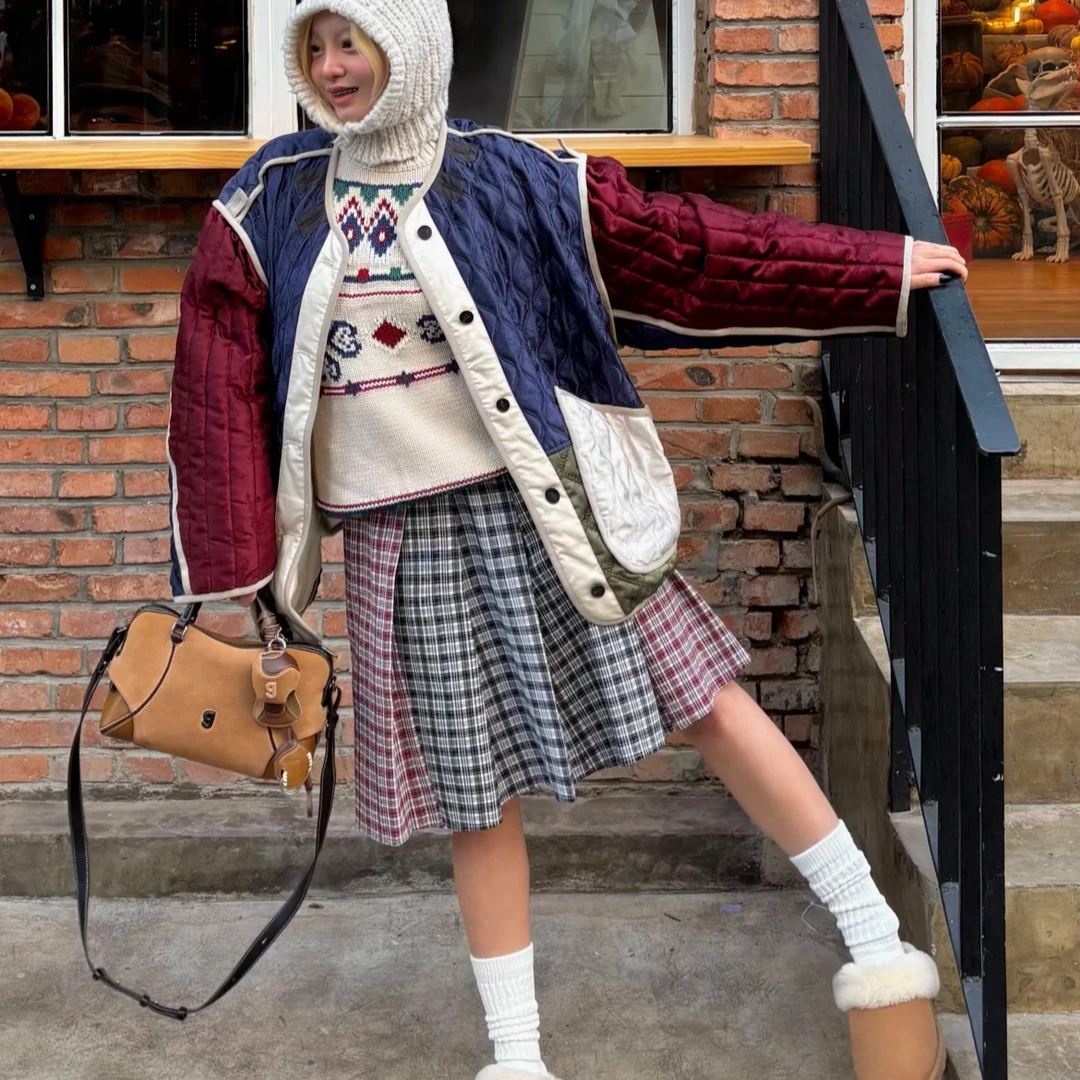 【Y1006】魔法花园系列25冬季新撞色拼接宽松棉服外套