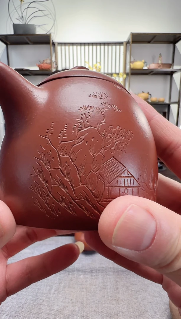 【闪购商品】紫砂茶壶朱泥刻绘秦权壶200CC