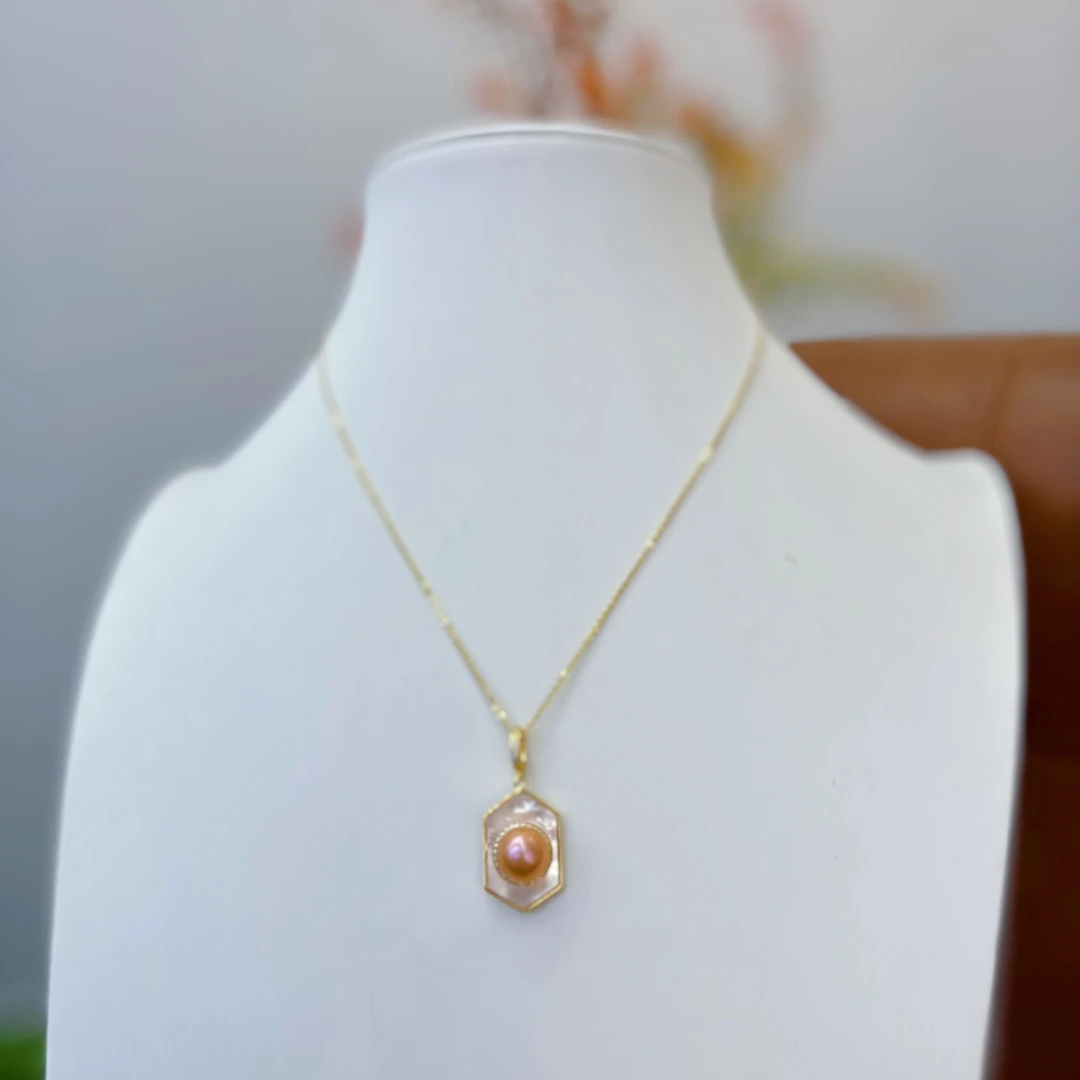 【晓艾珍珠】【无事牌】淡水爱马仕橙吊坠（合金） 10-11mmE50