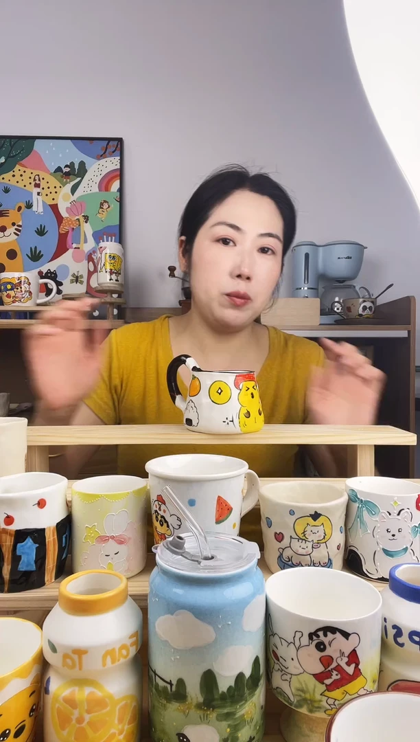 杯子景德镇高温釉下彩陶瓷手绘卡通创意