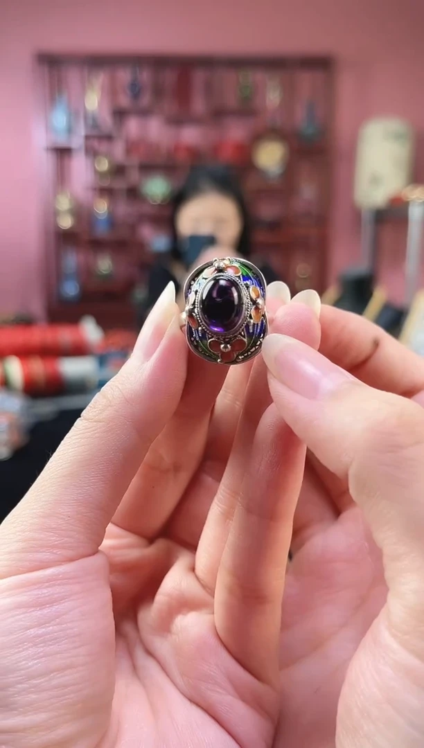 非遗技艺 花丝镶嵌戒指 小蛮腰 紫色