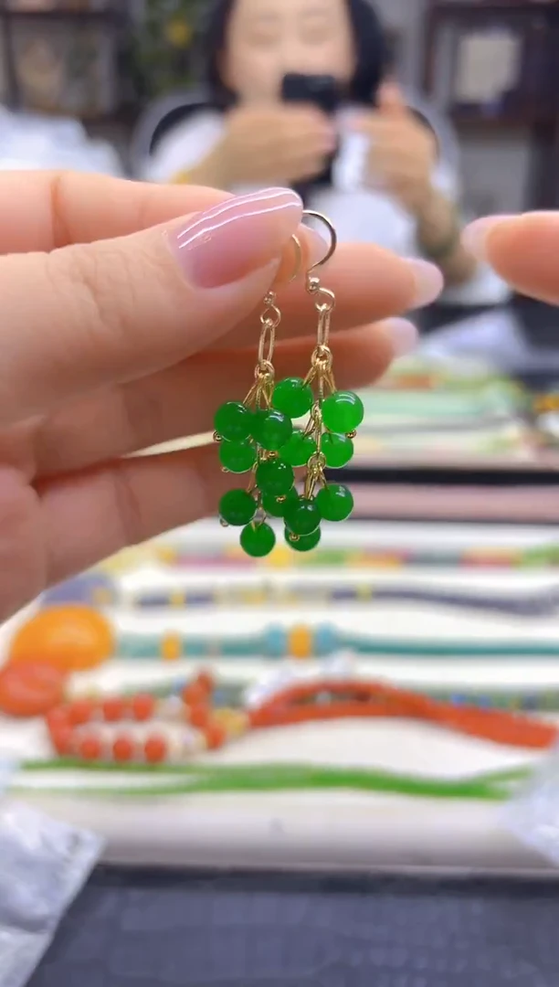 14K金镶嵌翡翠耳饰DIY款E939