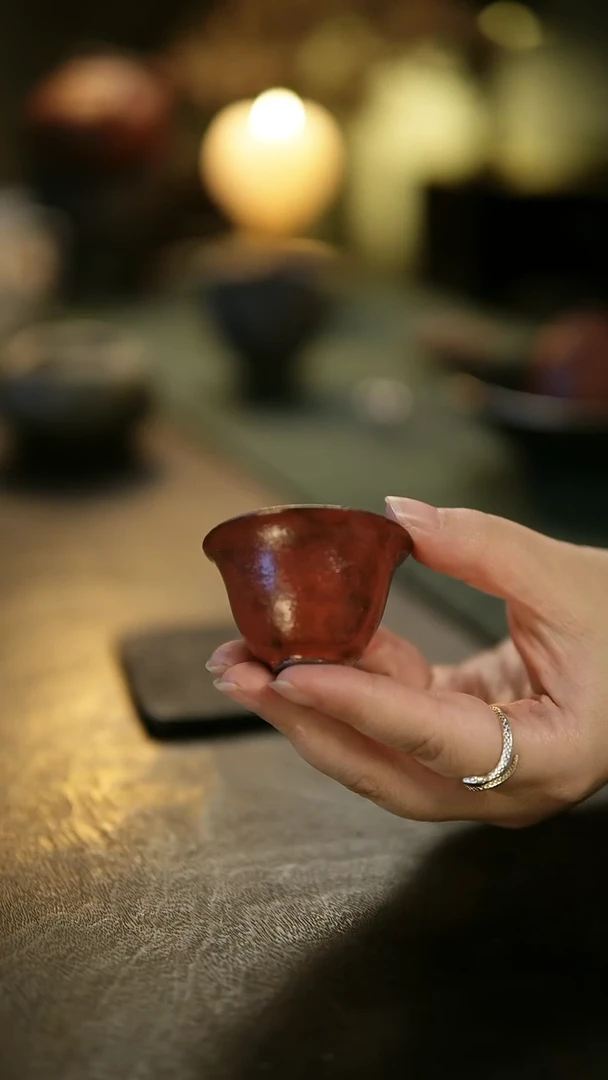 阿眠  云龙手作陶泥红釉单杯小