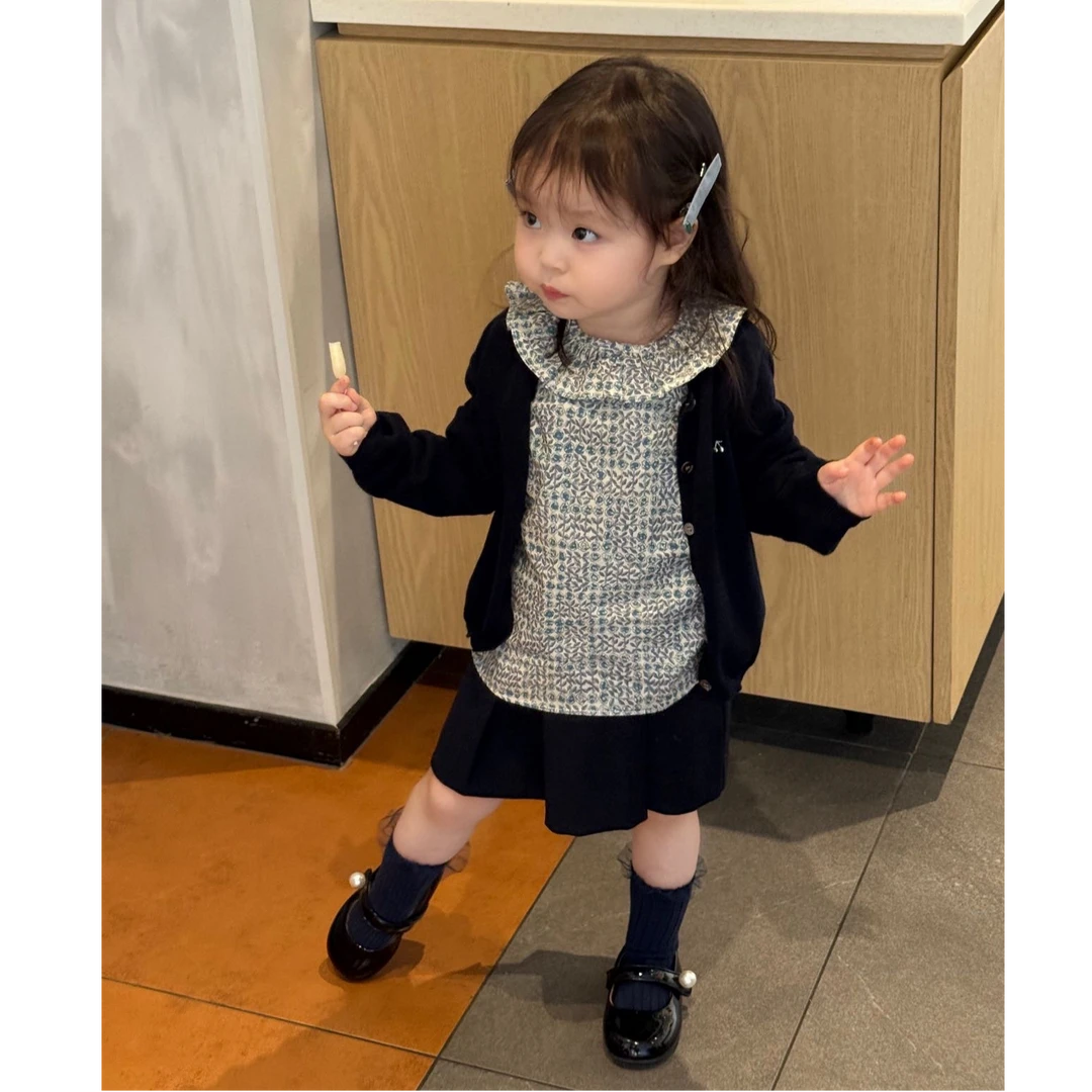 壹妈韩版童装女童秋装套装洋气儿童时髦针织开衫碎花连衣裙