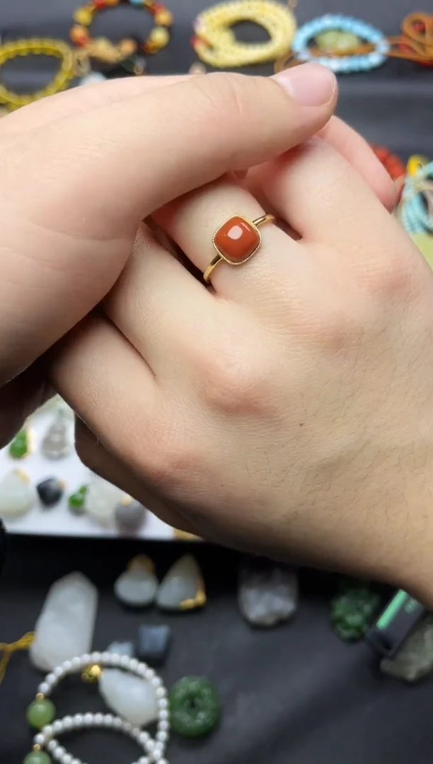 银S925镶嵌戒指南红玛瑙方糖戒指06