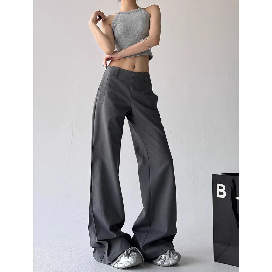 春季加绒加厚新款微喇高腰直筒西装裤女装裤拖地长裤休闲百搭裤子