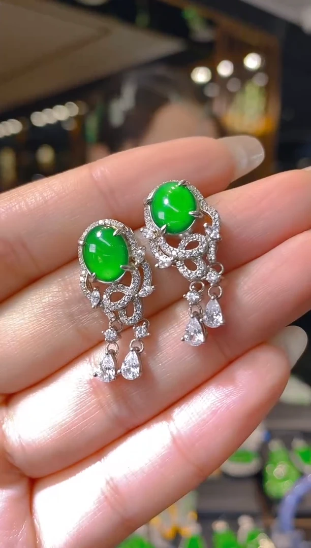 【闪购商品】翡翠耳饰银S925镶嵌060（多样性发货）