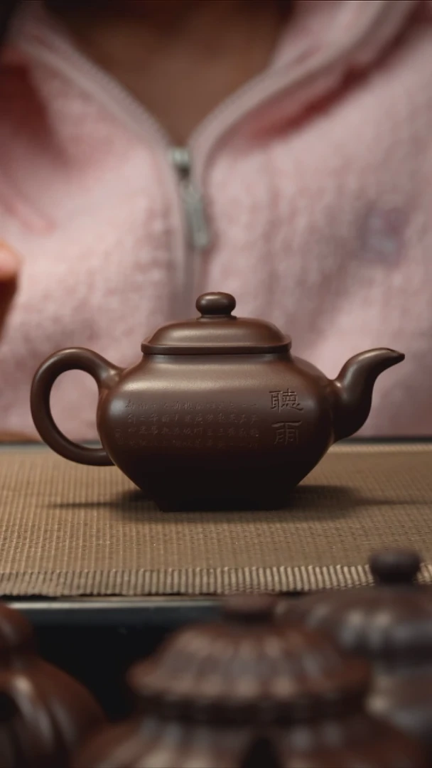 紫砂茶盏忍***郎老紫泥刻绘传炉150CC