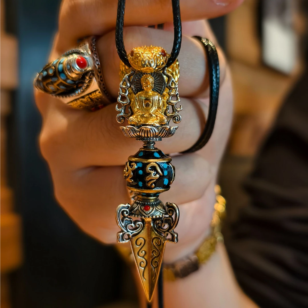 铜合金吊坠 释迦牟尼六字真转动复古金刚杵吊坠男女项链藏式