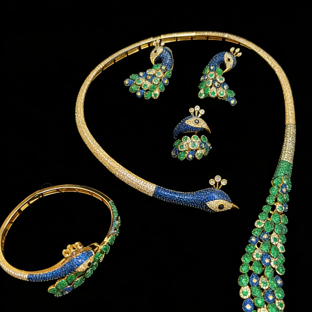 铜合金合成锆石项链 踏星 金色孔雀绿