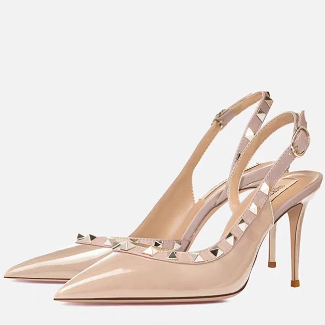 25年新款夏季V家黑色高跟鞋女细跟尖头柳丁一字带包头凉鞋