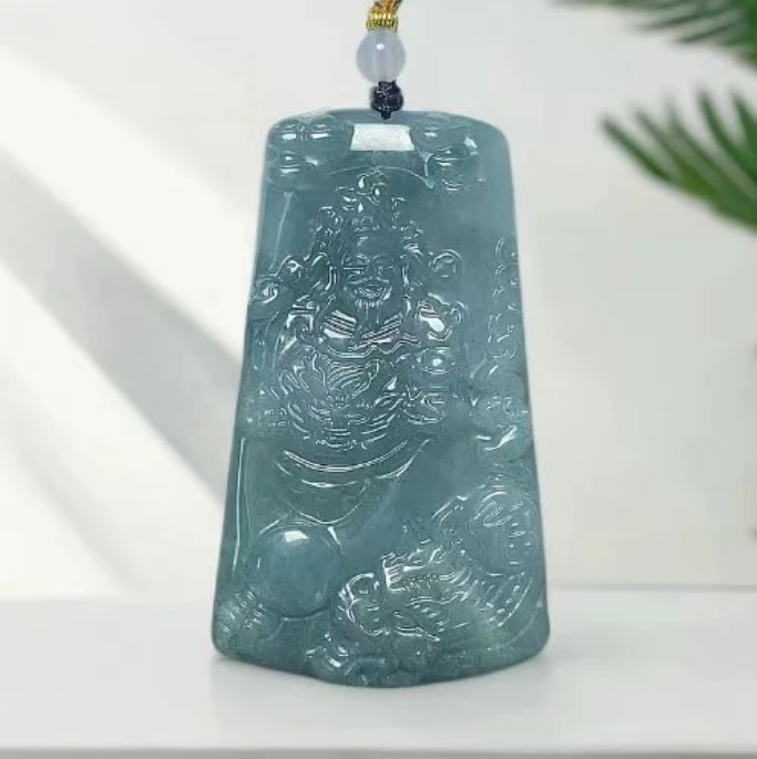 天然翡翠A货蓝水财神吊坠财源滚滚挂件(多样性拍一发一)