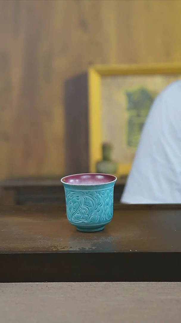 摆件景德镇胭脂扣高脚杯