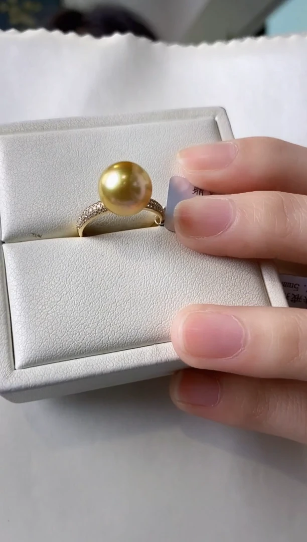 【闪购商品】海水珍珠戒指18K金镶嵌10-11南洋金珍珠戒指