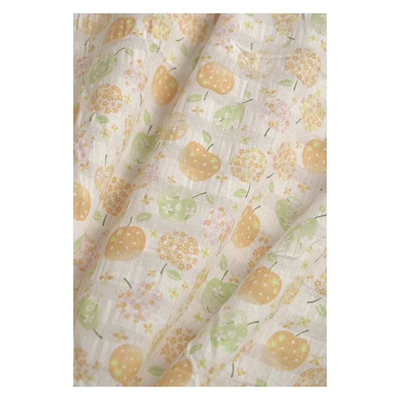 1MF小花布仓库 棉质面料黄色小苹果图案印花布料 宽110厘米