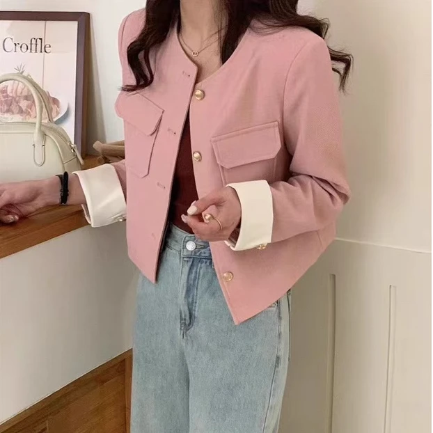 Q3407【特价-占单者限购】简约圆领外套精致五金扣特色翻袖口2901